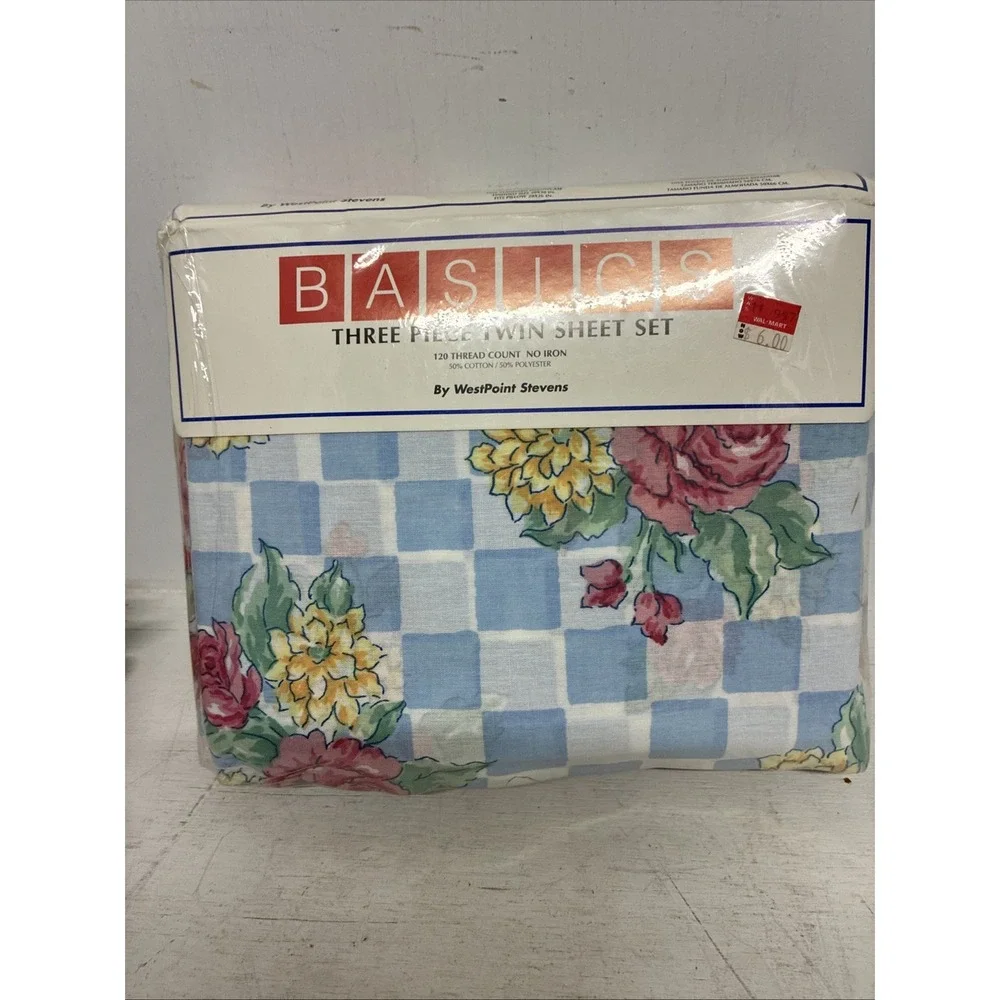 Vintage Westpoint Stevens Basics Rose Check Twin 3 Piece Sheet Set New - Picture 4 of 5